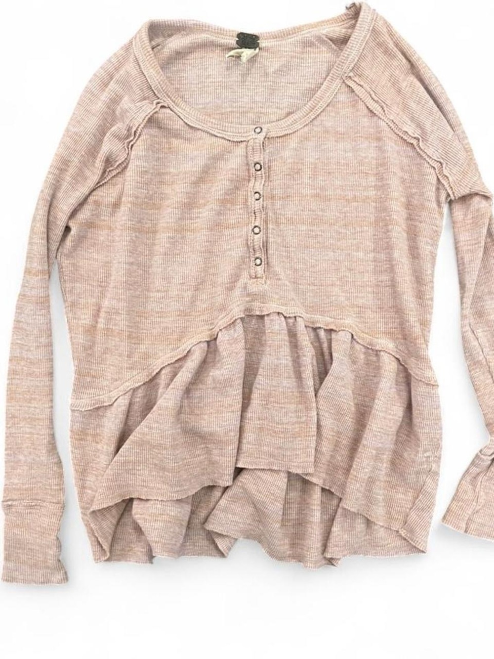 We The Free Blush Ruffle-Hem Henley Long Sleeve Top